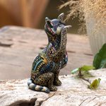 Polymer clay sculpture, 'Begging Cat' - Handcrafted Colorful Polymer Clay Cat Sculpture from Bali