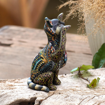 Escultura de arcilla polimérica - Escultura de gato de arcilla polimérica colorida hecha a mano de Bali