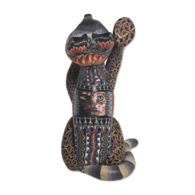 Polymer clay sculpture, 'Begging Cat' - Handcrafted Colorful Polymer Clay Cat Sculpture from Bali