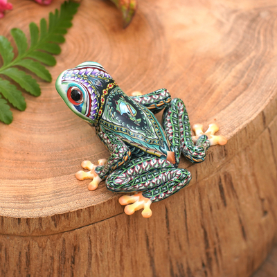 Escultura de rana de arcilla polimérica colorida (2,8 pulgadas) - Rana de  árbol vibrante
