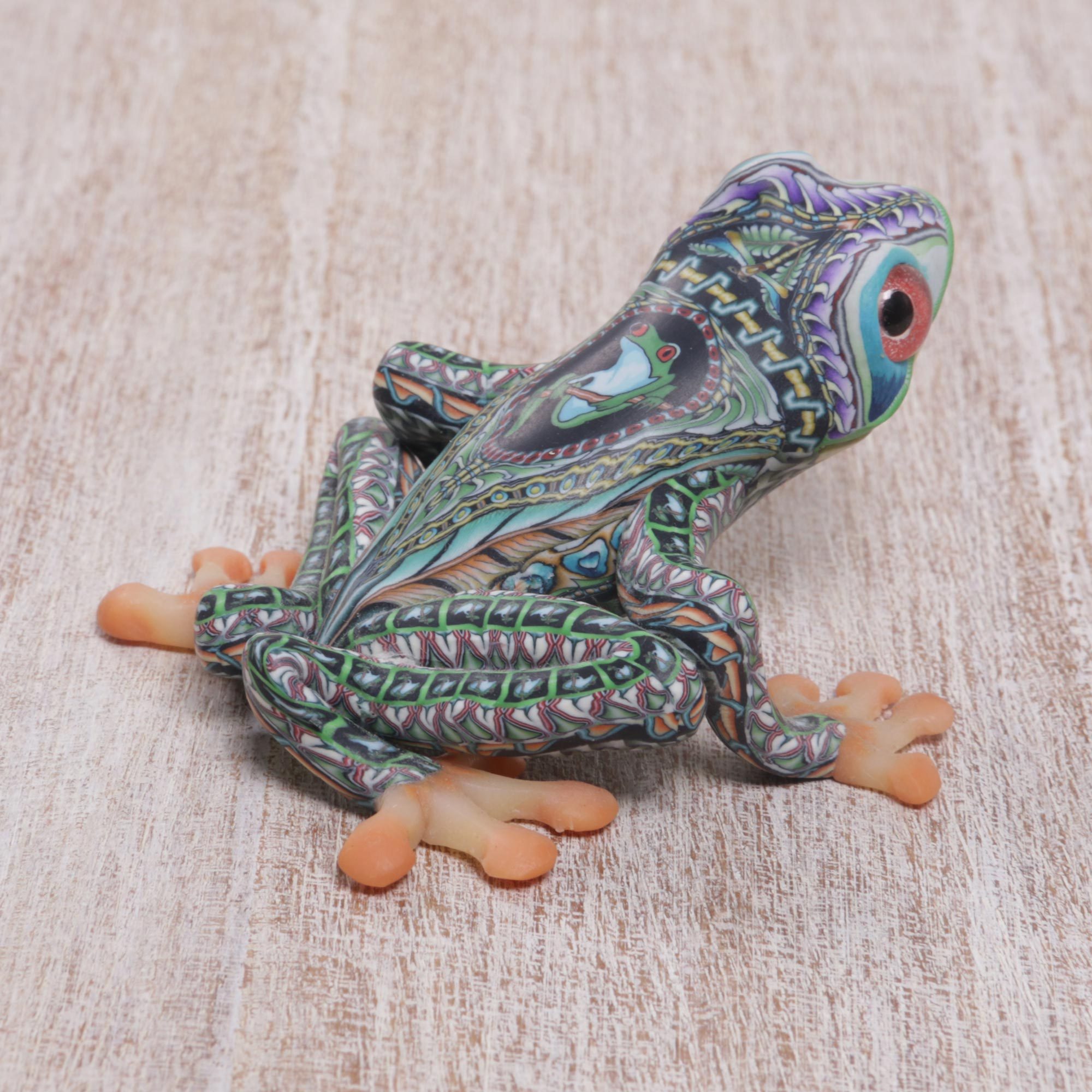 Colorful Polymer Clay Frog Sculpture (2.8 Inch) Vibrant Tree Frog