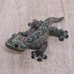 Polymer clay sculpture, 'Lively Gecko' (4 inch) - Handcrafted Polymer Clay Gecko Sculpture (4 Inch)
