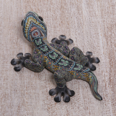 Polymer clay sculpture, 'Lively Gecko' (4 inch) - Handcrafted Polymer Clay Gecko Sculpture (4 Inch)