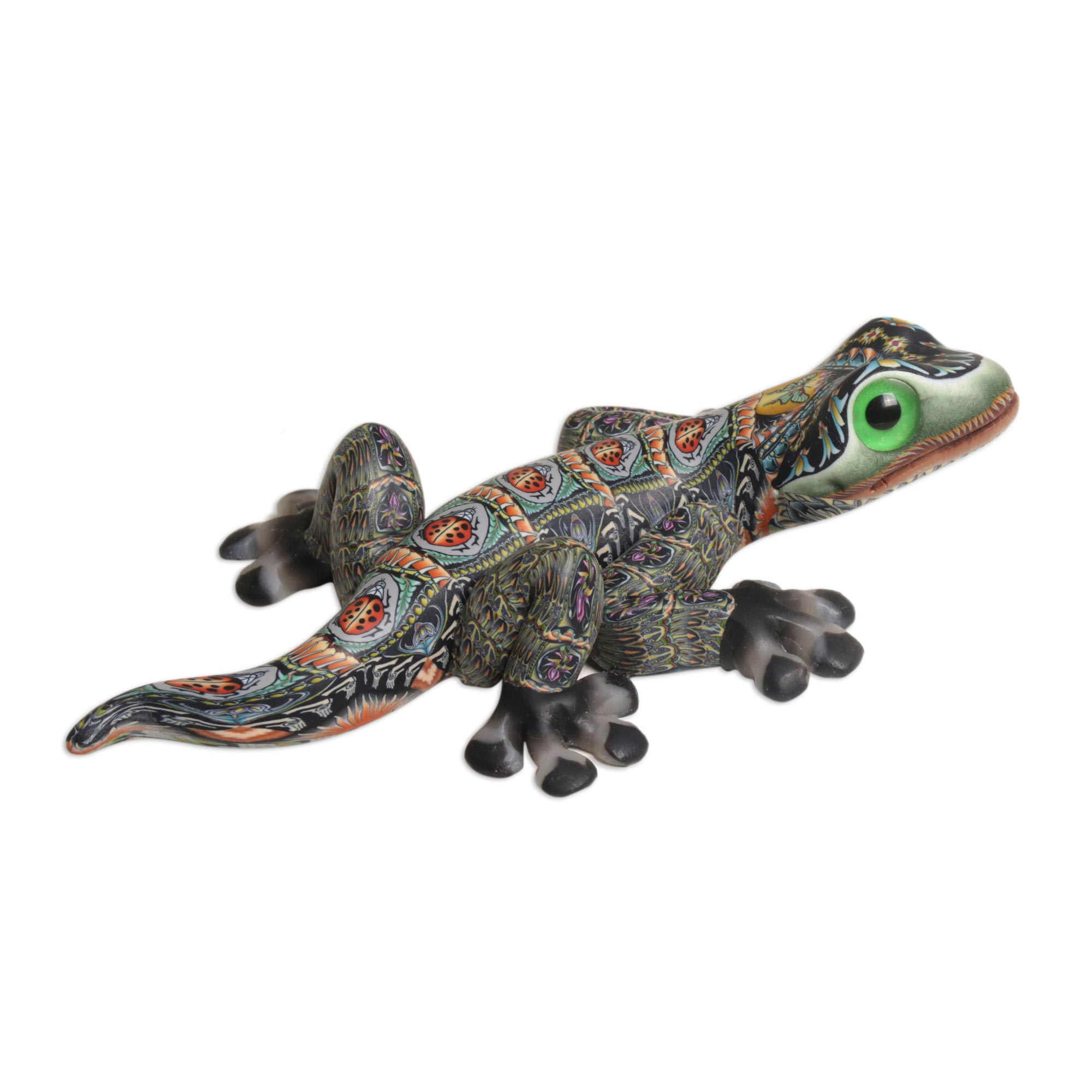 Handcrafted Polymer Clay Gecko Sculpture (4 Inch) - Lively Gecko | NOVICA