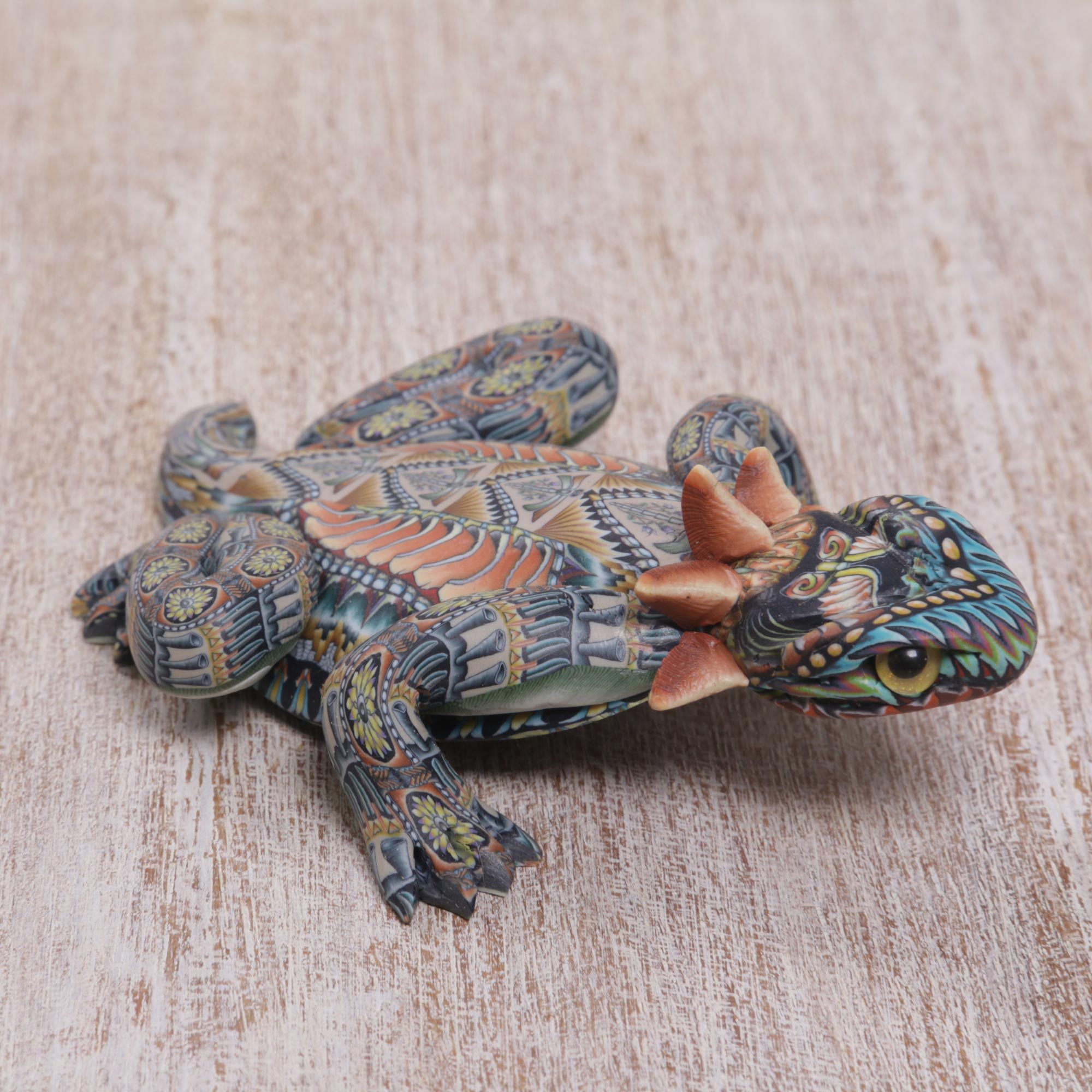 Handcrafted Polymer Clay Lizard Sculpture (3.5 Inch) Horned Lizard