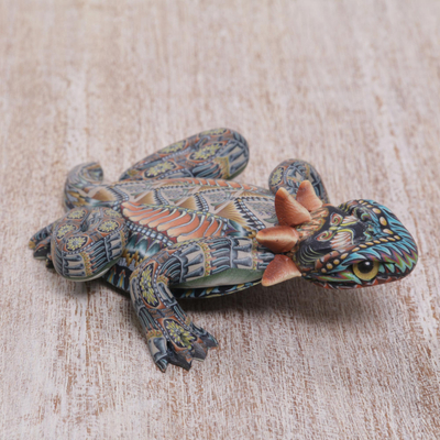 Polymer clay sculpture, 'Horned Lizard' (3.5 inch) - Handcrafted Polymer Clay Lizard Sculpture (3.5 Inch)