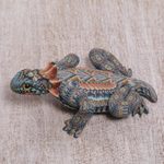 Polymer clay sculpture, 'Horned Lizard' (3.5 inch) - Handcrafted Polymer Clay Lizard Sculpture (3.5 Inch)