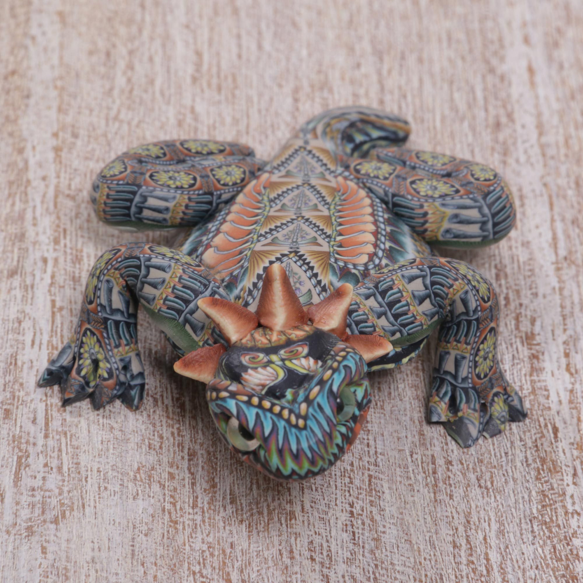 Handcrafted Polymer Clay Lizard Sculpture (3.5 Inch) Horned Lizard