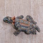 Polymer clay sculpture, 'Horned Lizard' (3.5 inch) - Handcrafted Polymer Clay Lizard Sculpture (3.5 Inch)