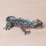 Polymer clay sculpture, 'Watchful Iguana' (4 inch) - Handcrafted Polymer Clay Iguana Sculpture (4 Inch)