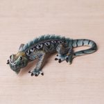 Polymer clay sculpture, 'Watchful Iguana' (4 inch) - Handcrafted Polymer Clay Iguana Sculpture (4 Inch)