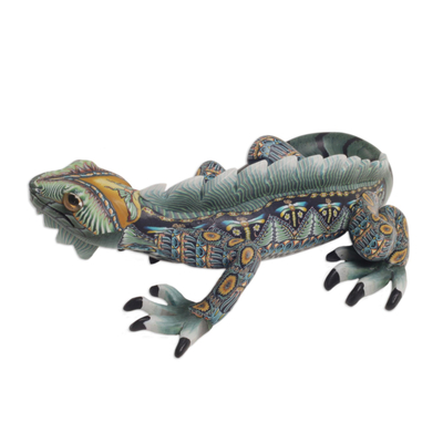 Polymer clay sculpture, 'Watchful Iguana' (4 inch) - Handcrafted Polymer Clay Iguana Sculpture (4 Inch)