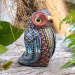 Polymer clay sculpture, 'Decorative Owl' (2.5 inch) - Colorful Polymer Clay Owl Sculpture (2.5 Inch) from Bali