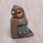 Polymer clay sculpture, 'Decorative Owl' (2.5 inch) - Colorful Polymer Clay Owl Sculpture (2.5 Inch) from Bali