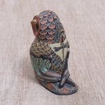 Polymer clay sculpture, 'Decorative Owl' (2.5 inch) - Colorful Polymer Clay Owl Sculpture (2.5 Inch) from Bali