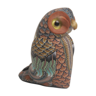 Polymer clay sculpture, 'Decorative Owl' (2.5 inch) - Colorful Polymer Clay Owl Sculpture (2.5 Inch) from Bali