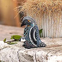 Polymer clay sculpture, 'Penguin Mother' (3 inch) - Handcrafted Polymer Clay Penguin Sculpture 3 Inch