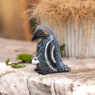 Polymer clay sculpture, 'Penguin Mother' (3 inch) - Handcrafted Polymer Clay Penguin Sculpture 3 Inch