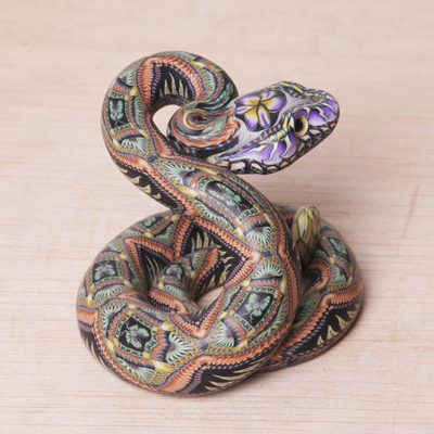Polymer clay sculpture, 'Rattlesnake' (2.5 inch) - Polymer Clay Rattlesnake Sculpture (2.5 Inch)