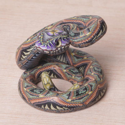 Escultura de arcilla polimérica, (2,5 pulgadas) - Escultura de serpiente de cascabel de arcilla polimérica (2,5 pulgadas)