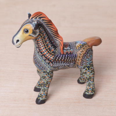 Polymer clay sculpture, 'Vibrant Horse' (3.3 inch) - Handcrafted Polymer Clay Horse Sculpture (3.3 Inch)