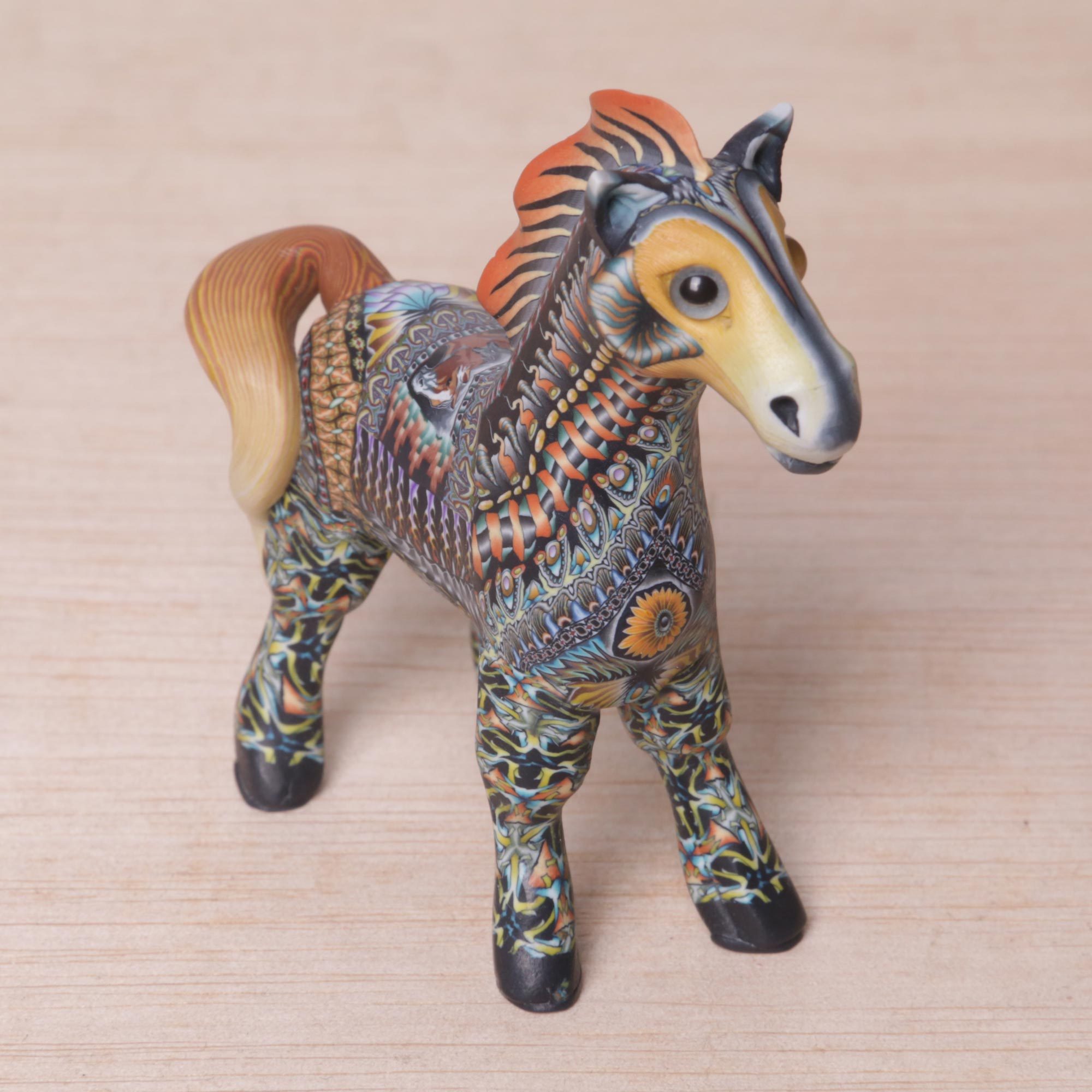 Handcrafted Polymer Clay Horse Sculpture (3.3 Inch) Vibrant Horse