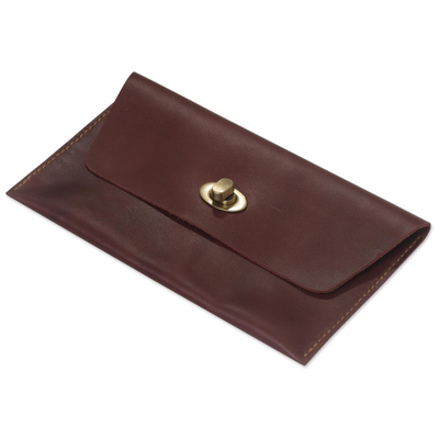Leather clutch wallet, 'Mahogany Amplop' - Dark Brown Leather Minimalist Clutch Wallet