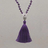 Amethyst and rose quartz pendant necklace, 'Meditative Evening' - Amethyst and Rose Quartz Pendant Necklace from Bali