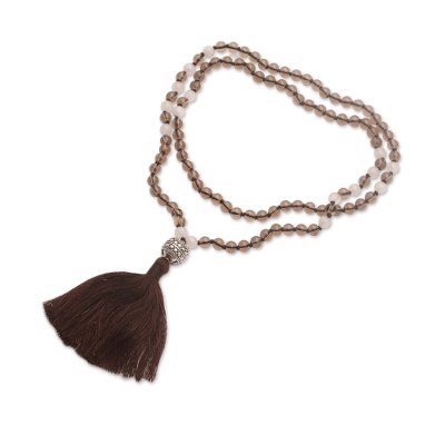 Smoky quartz and moonstone pendant necklace, 'Afternoon Meditation' - Smoky Quartz and Moonstone Pendant Necklace from Bali