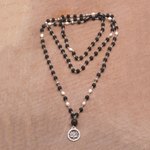 Cultured pearl and lava stone pendant necklace, 'Lotus Power' - Cultured Pearl and Lava Stone Pendant Necklace from Bali