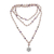 Rose quartz and amethyst long beaded pendant necklace, 'Unity in Meditation' - Floral Rose Quartz and Amethyst Pendant Necklace from Bali thumbail