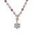 Rose quartz and amethyst long beaded pendant necklace, 'Unity in Meditation' - Floral Rose Quartz and Amethyst Pendant Necklace from Bali (image 2d) thumbail