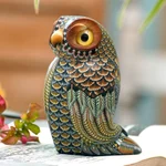 Polymer clay sculpture, 'Decorative Owl' (3.5 inch) - Colorful Polymer Clay Owl Sculpture (3.5 Inch) from Bali