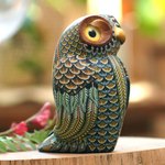 Polymer clay sculpture, 'Decorative Owl' (3.5 inch) - Colorful Polymer Clay Owl Sculpture (3.5 Inch) from Bali