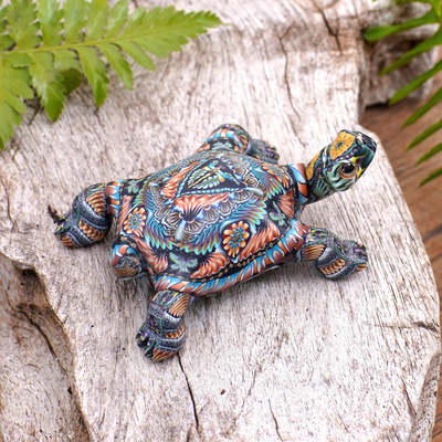 Polymer-Ton-Skulptur, (3 Zoll) - Bunte Polymer Clay Schildkrötenskulptur (3 Zoll) aus Bali