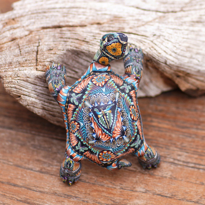 Polymer clay sculpture, 'Decorative Tortoise' (3 inch) - Colorful Polymer Clay Tortoise Sculpture (3 inch) from Bali