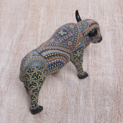 Polymer clay sculpture, 'Majestic Bison' - Handcrafted Polymer Clay Sculpture of a Bison from Bali
