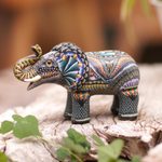 Polymer clay sculpture, 'Vibrant Elephant' - Handmade Polymer Clay Elephant Sculpture from Bali