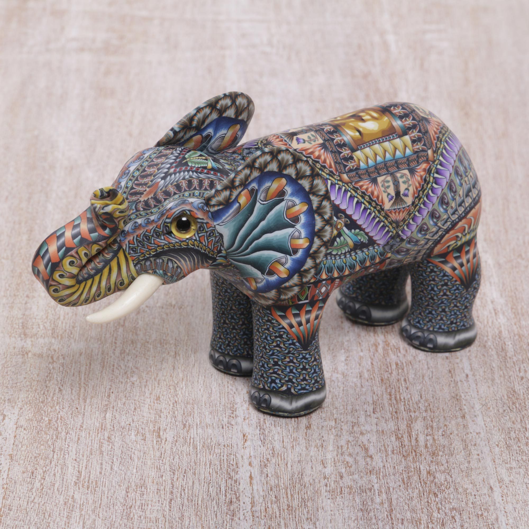 Handmade Polymer Clay Elephant Sculpture from Bali Vibrant Elephant