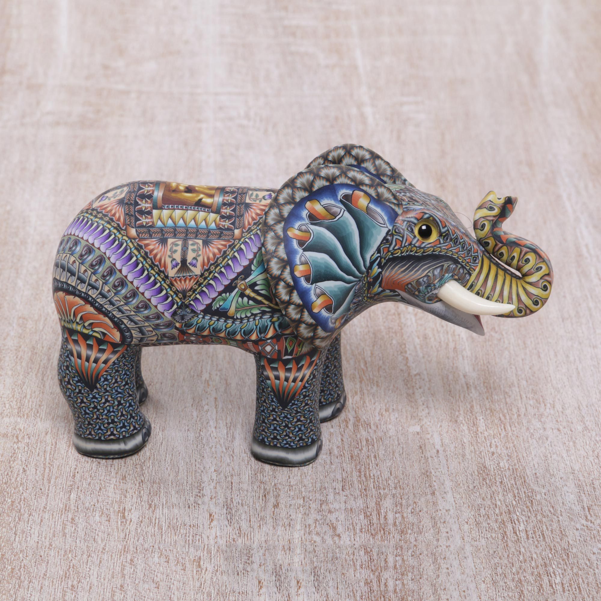 Handmade Polymer Clay Elephant Sculpture from Bali Vibrant Elephant