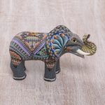Polymer clay sculpture, 'Vibrant Elephant' - Handmade Polymer Clay Elephant Sculpture from Bali