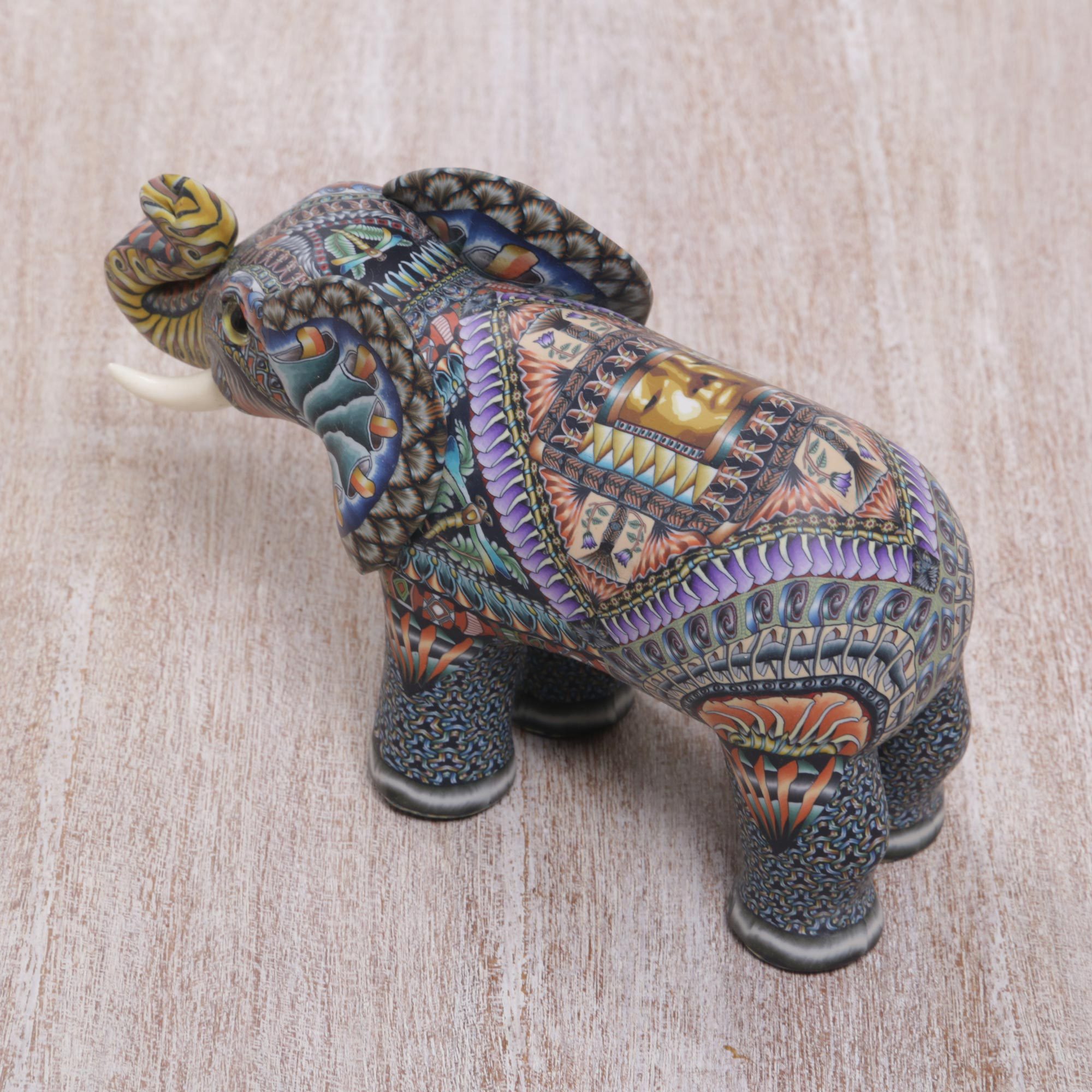 Handmade Polymer Clay Elephant Sculpture from Bali Vibrant Elephant