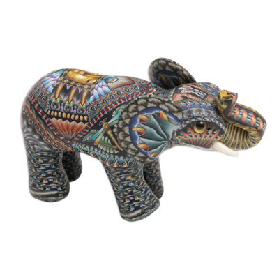 Polymer clay sculpture, 'Vibrant Elephant' - Handmade Polymer Clay Elephant Sculpture from Bali