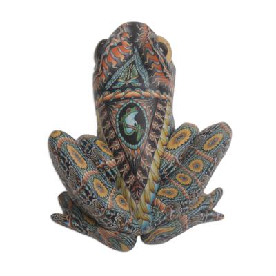 Polymer clay sculpture, 'Decorative Frog' (2.8 inch) - Colorful Polymer Clay Frog Sculpture (2.8 Inch) from Bali