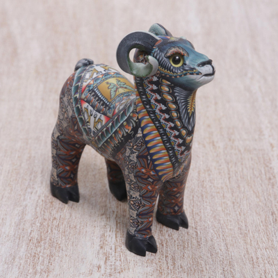 Polymer clay sculpture, 'Vibrant Ram' (3 inch) - Colorful Polymer Clay Ram Sculpture (3 Inch) from Bali