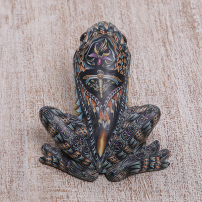 Polymer clay sculpture, 'Vibrant Frog' (1.8 inch) - Polymer Clay Sculpture of a Frog (1.8 Inch) from Bali