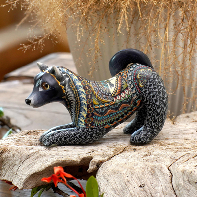Polymer-Ton-Skulptur - Handgefertigte bunte Hundeskulptur aus Polymerton aus Bali