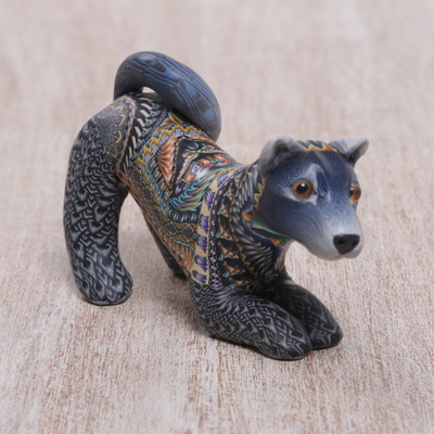 Polymer clay sculpture, 'Excited Dog' - Handcrafted Colorful Polymer Clay Dog Sculpture from Bali