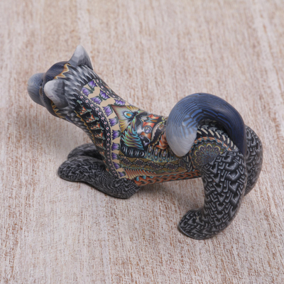 Polymer clay sculpture, 'Excited Dog' - Handcrafted Colorful Polymer Clay Dog Sculpture from Bali