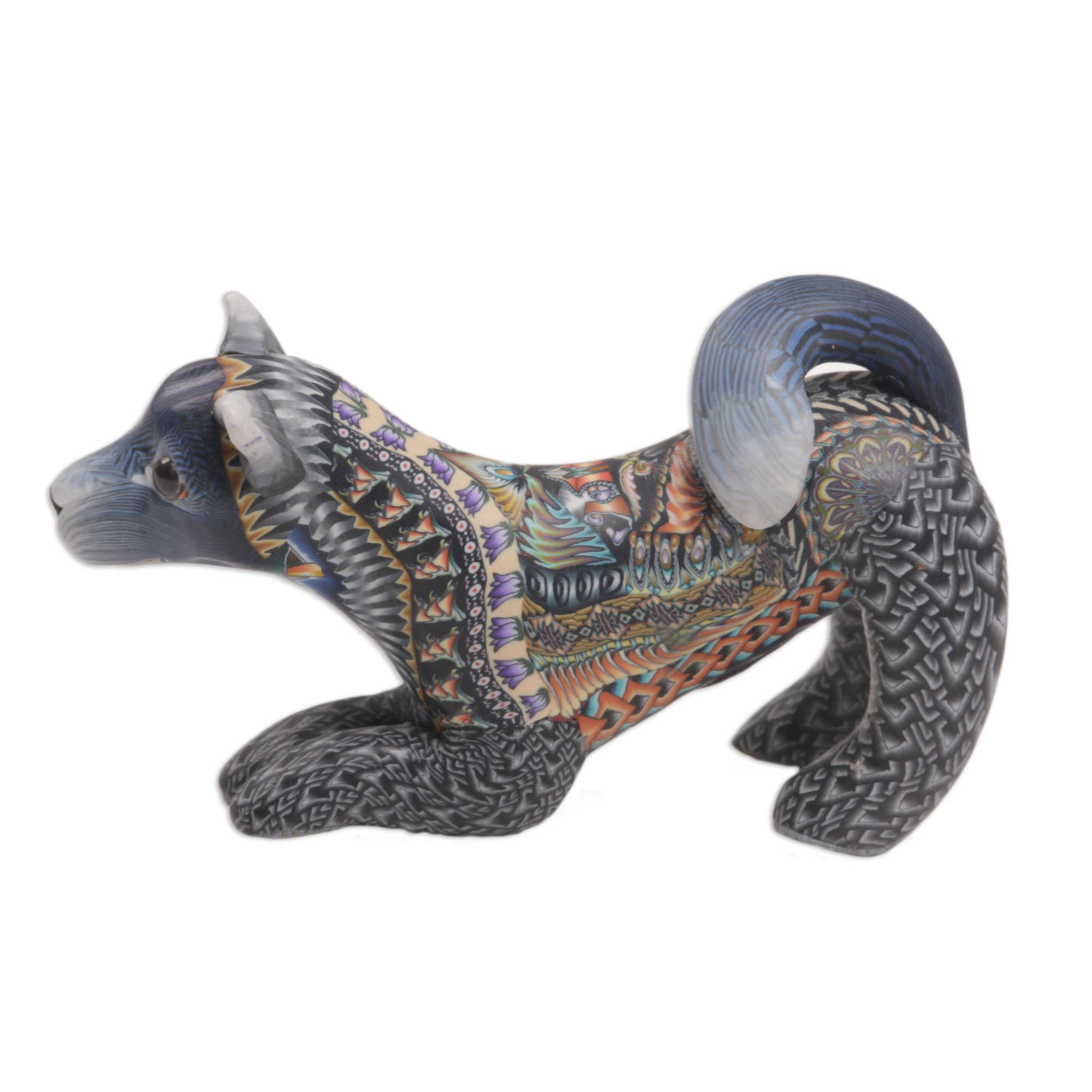 UNICEF Market Handcrafted Colorful Polymer Clay Dog Sculpture from
